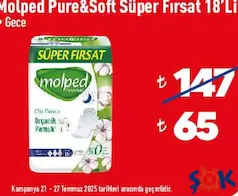 MOLPED PURE&SOFT SÜPER FIRSAT 18'Lİ HİJYENİK PED GECE MOLPED PURE&SOFT SÜPER FIRSAT 18'Lİ HİJYENİK PED GECE